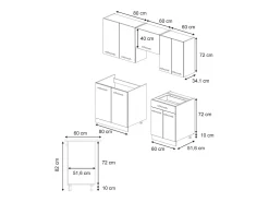 Mueble de cocina gris/beige/roble dorado 200x60x81.6 fame-line