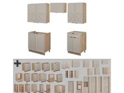 Mueble de cocina gris/beige/roble dorado 200x60x81.6 fame-line