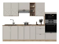 Mueble de cocina gris/beige/roble dorado 280x46x81.6 fame-line