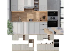Mueble de cocina gris/beige/roble dorado 280x46x81.6 fame-line
