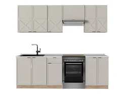 Mueble de cocina gris/beige/roble dorado 240x46x81.6 fame-line
