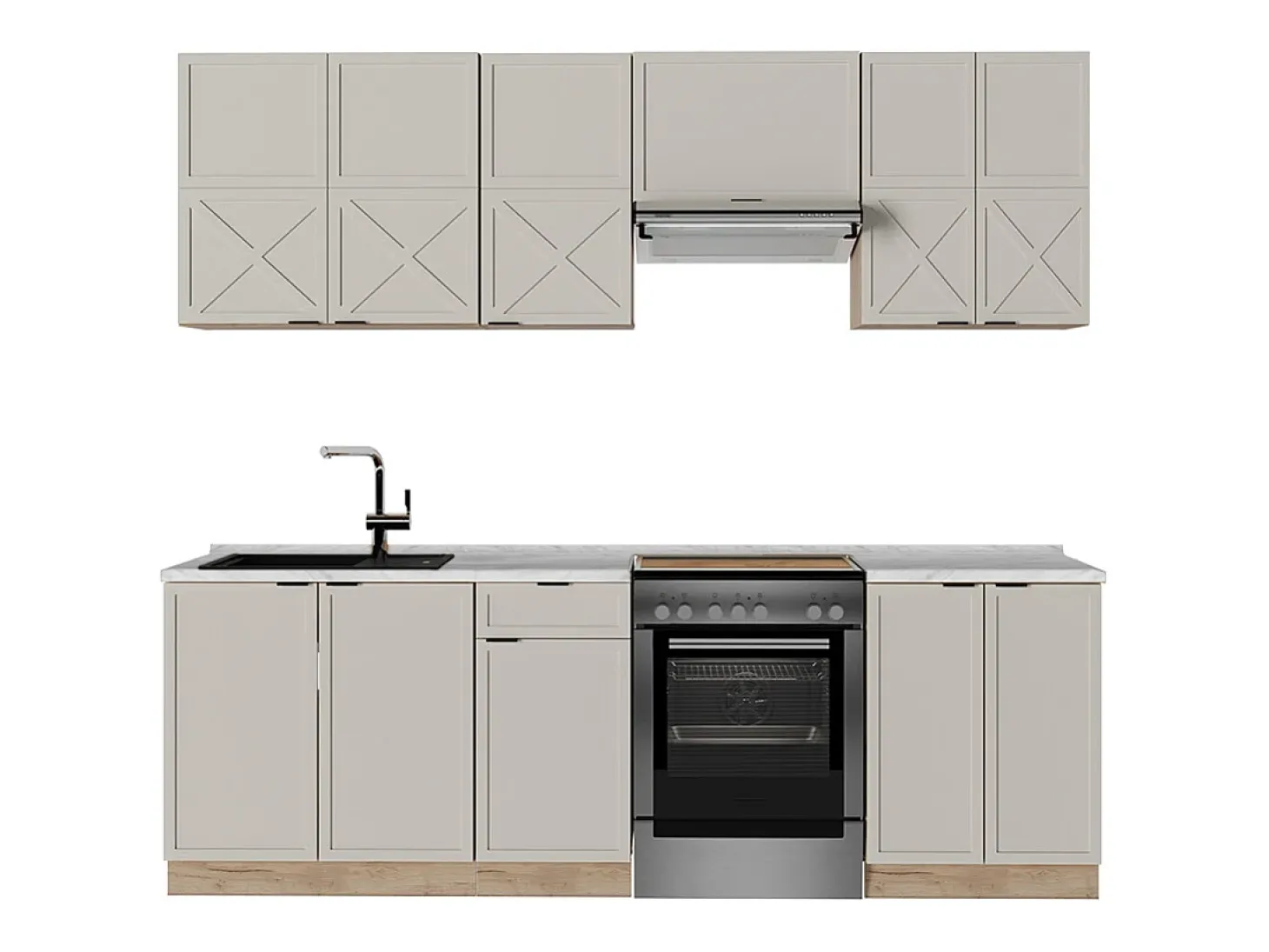 Mueble de cocina gris/beige/roble dorado 240x46x81.6 fame-line