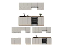 Mueble de cocina gris/beige/roble dorado 240x46x81.6 fame-line