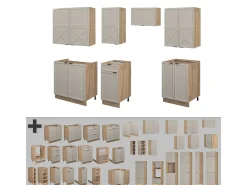 Mueble de cocina gris/beige/roble dorado 240x46x81.6 fame-line