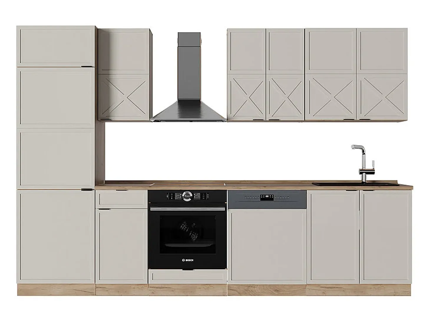 Mueble de cocina gris/beige/roble dorado 300x60x81.6 fame-line