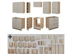Mueble de cocina gris/beige/roble dorado 235x60x81.6 fame-line