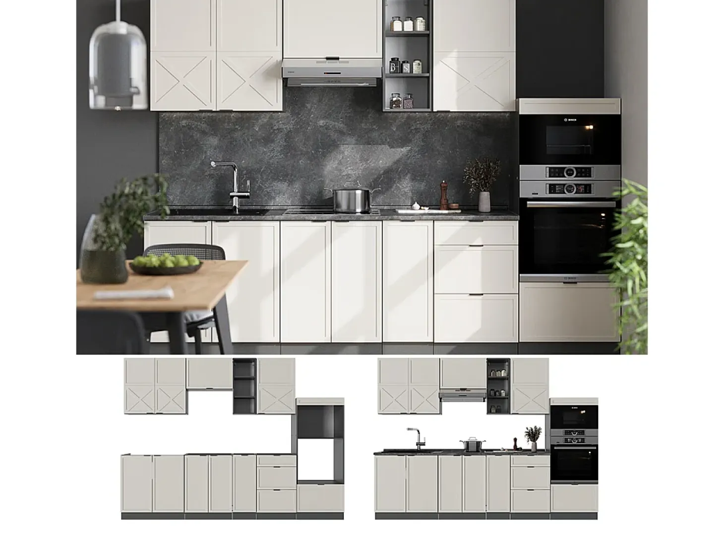 Mueble de cocina gris/beige/antracita 280x60x81.6 fame-line