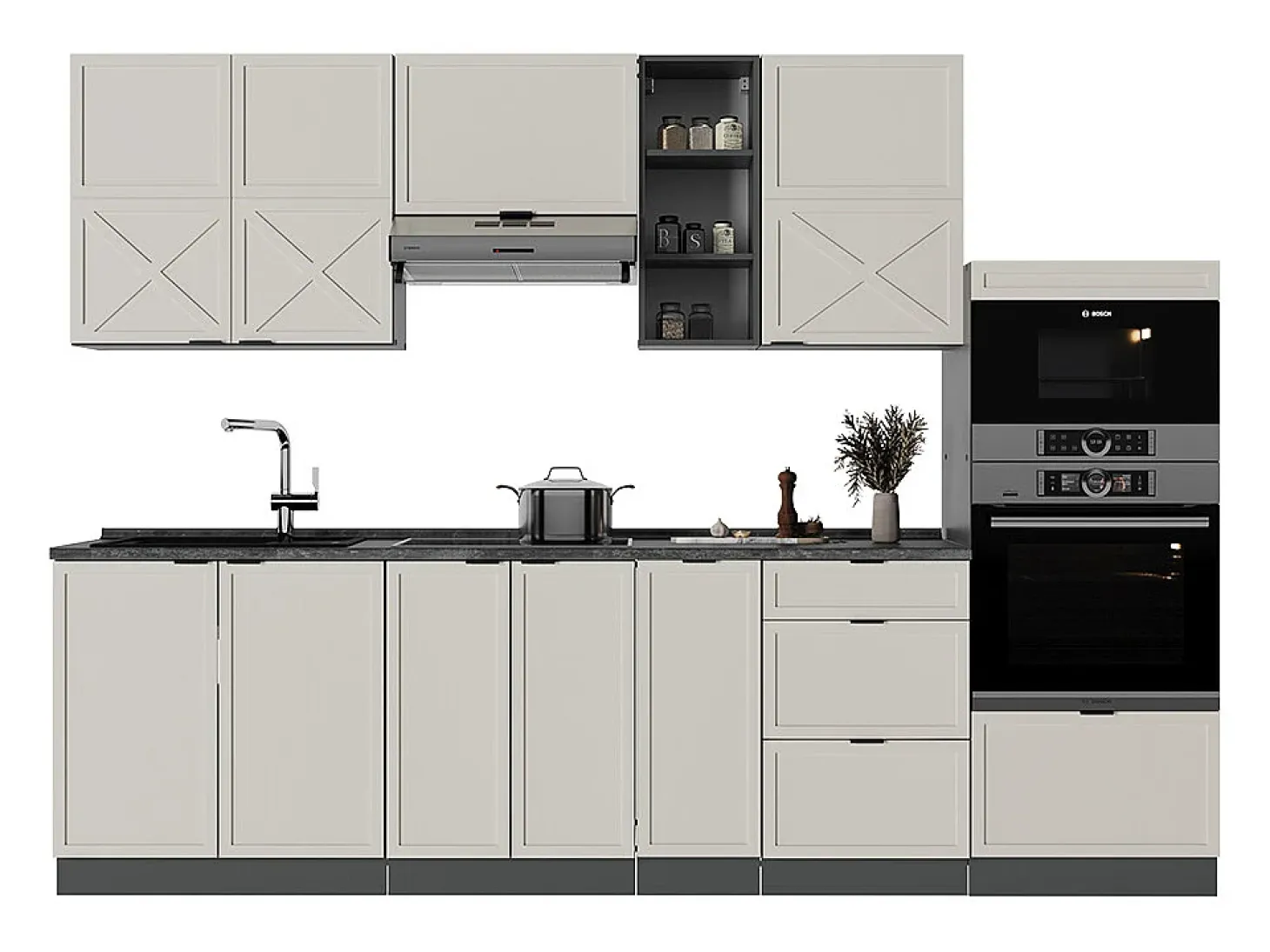 Mueble de cocina gris/beige/antracita 280x60x81.6 fame-line
