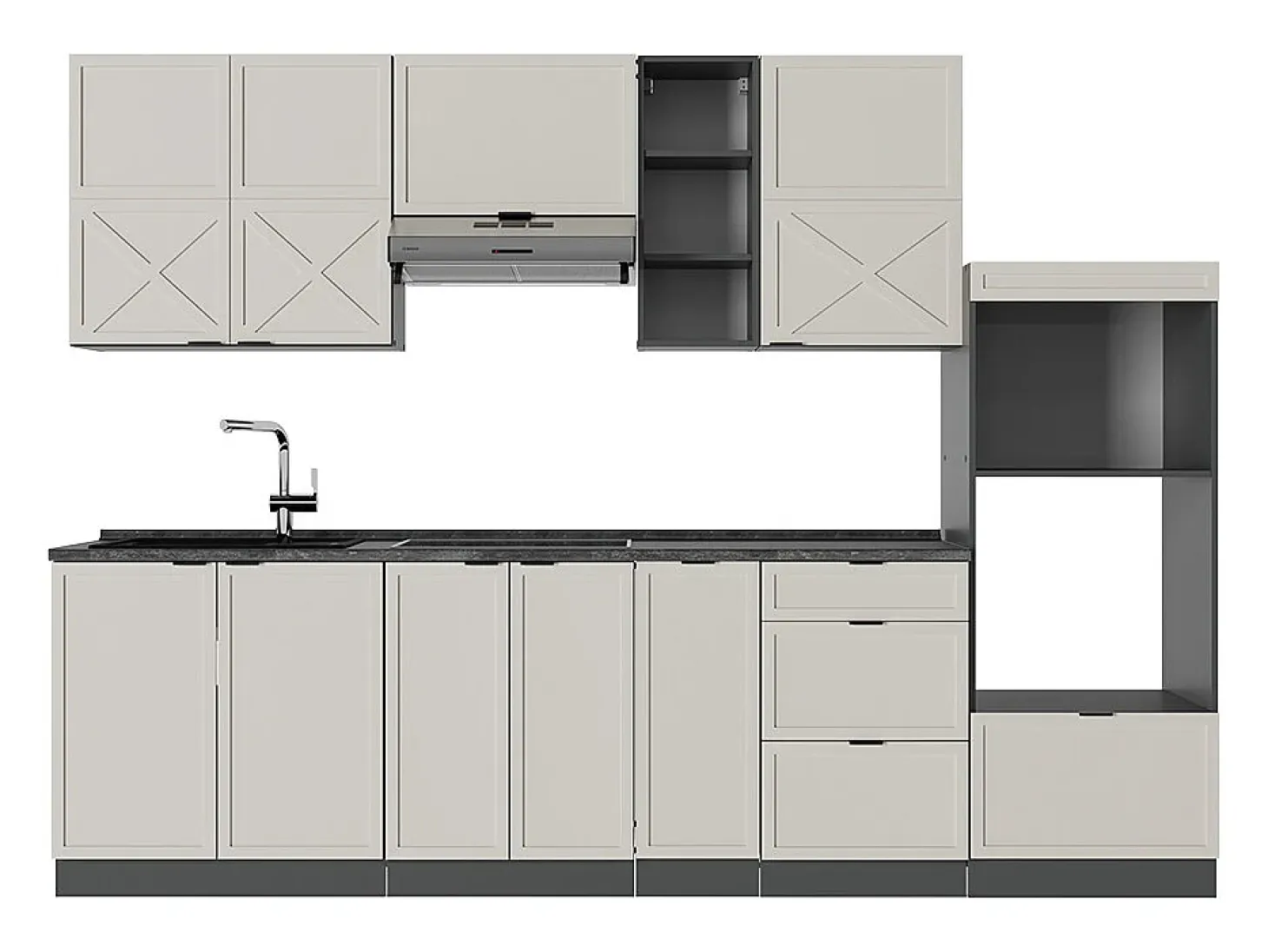 Mueble de cocina gris/beige/antracita 280x60x81.6 fame-line