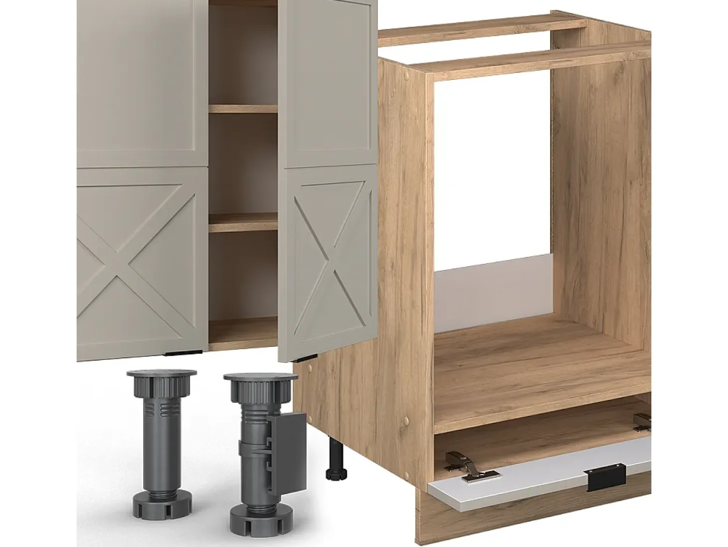 Mueble de cocina gris/beige/roble dorado 355x60x81.6 fame-line
