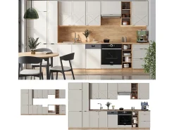 Mueble de cocina gris/beige/roble dorado 355x60x81.6 fame-line