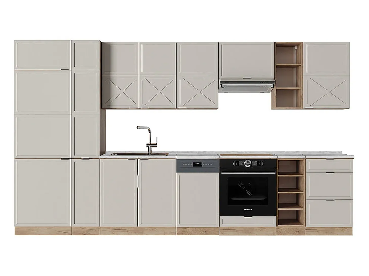 Mueble de cocina gris/beige/roble dorado 355x60x81.6 fame-line