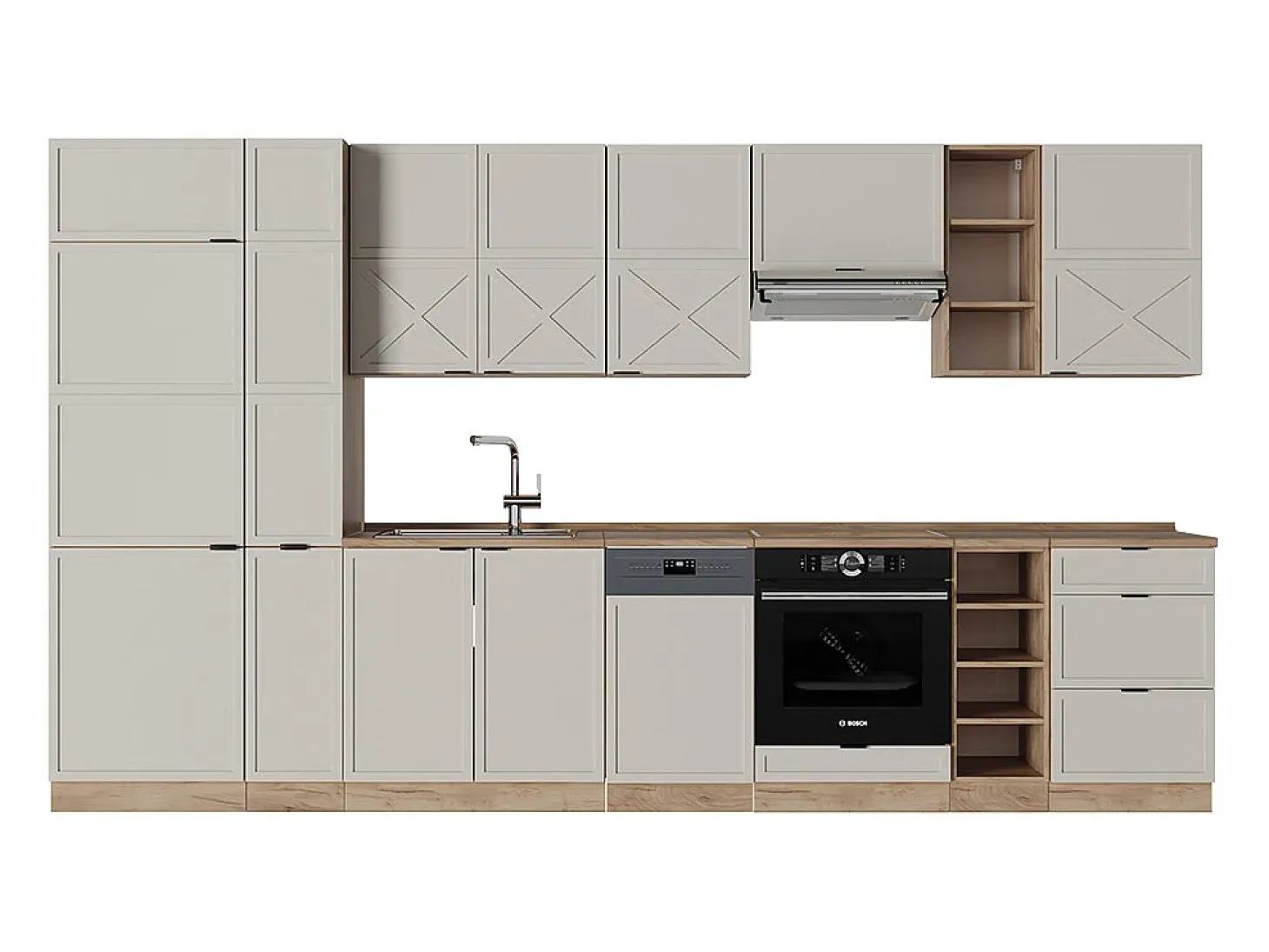 Mueble de cocina gris/beige/roble dorado 355x60x81.6 fame-line