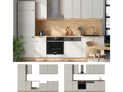 Mueble de cocina gris/beige/roble dorado 300x60x81.6 fame-line