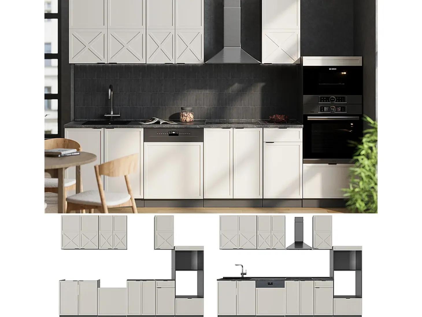 Mueble de cocina gris/beige/antracita 300x46x81.6 fame-line