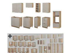 Mueble de cocina gris/beige/roble dorado 280x60x81.6 fame-line