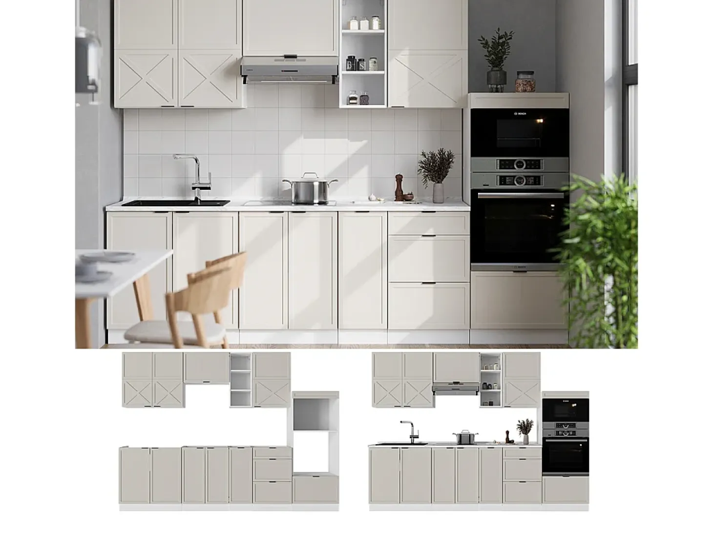 Mueble de cocina gris/beige/blanco 280x60x81.6 fame-line
