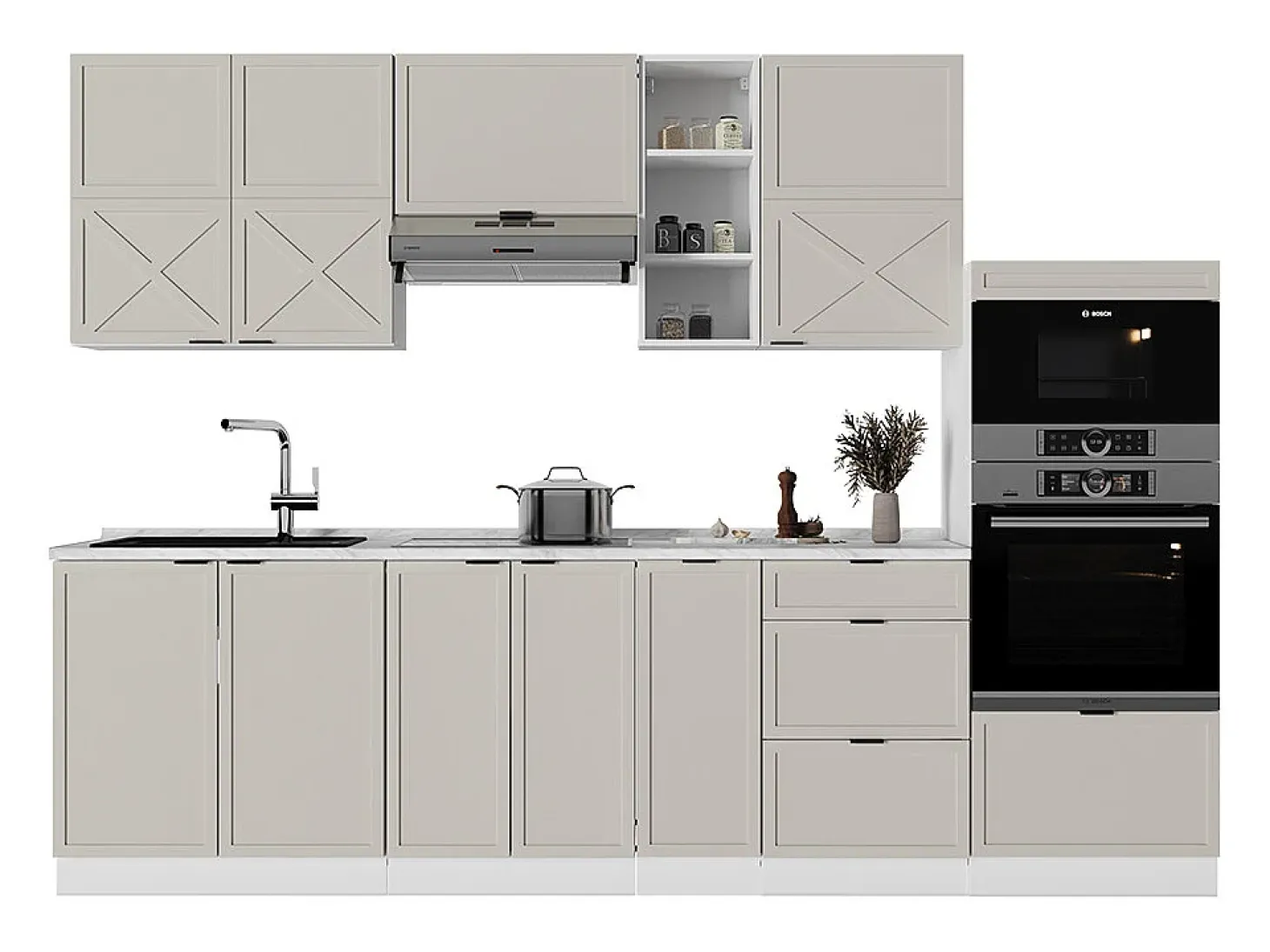 Mueble de cocina gris/beige/blanco 280x60x81.6 fame-line