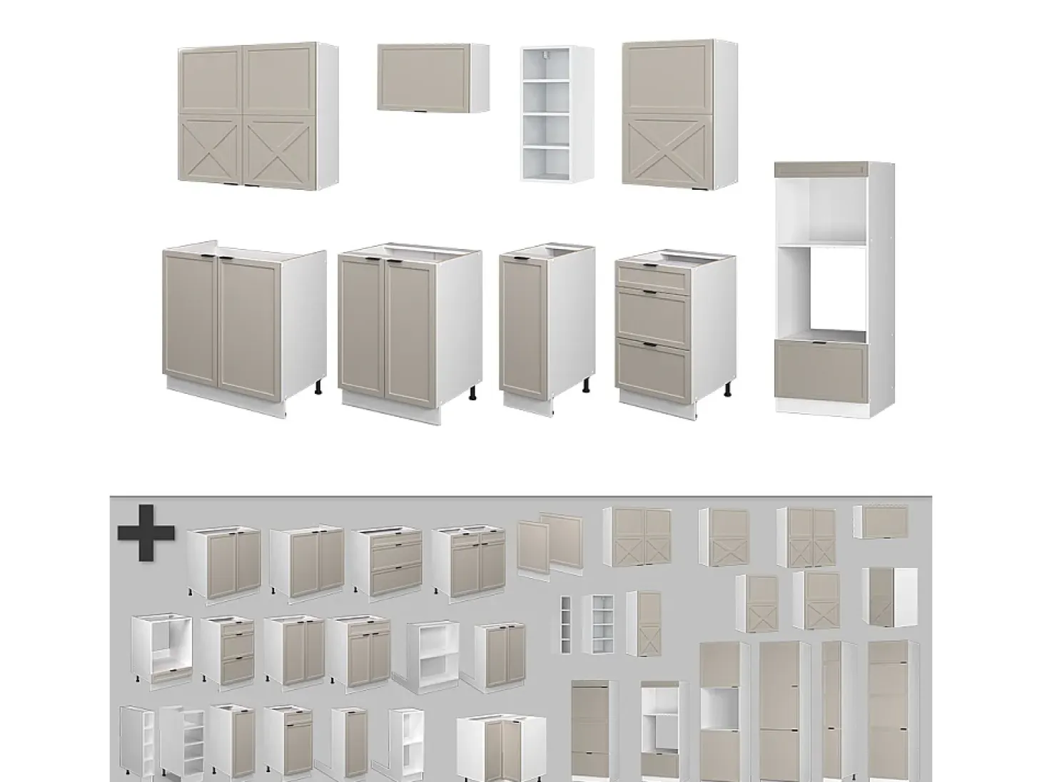 Mueble de cocina gris/beige/blanco 280x60x81.6 fame-line