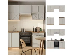 Mueble de cocina gris/beige/roble dorado 200x46x81.6 fame-line