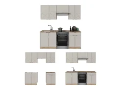 Mueble de cocina gris/beige/roble dorado 200x46x81.6 fame-line