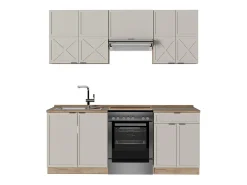 Mueble de cocina gris/beige/roble dorado 200x46x81.6 fame-line