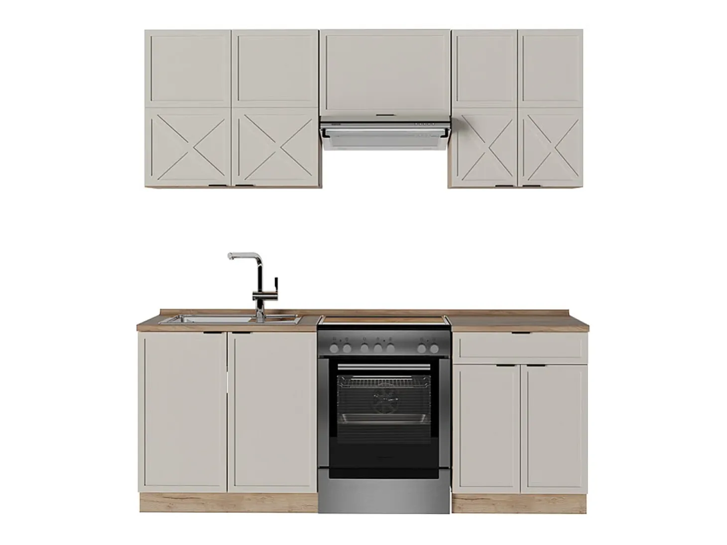 Mueble de cocina gris/beige/roble dorado 200x46x81.6 fame-line