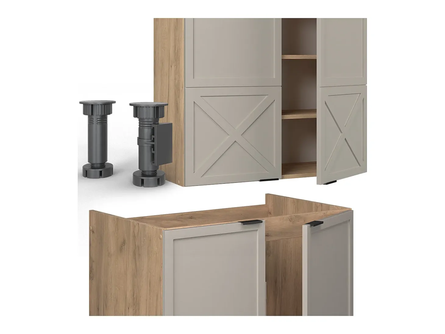 Mueble de cocina gris/beige/roble dorado 240x60x81.6 fame-line