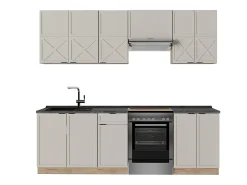 Mueble de cocina gris/beige/roble dorado 240x60x81.6 fame-line