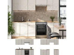 Mueble de cocina gris/beige/roble dorado 240x60x81.6 fame-line