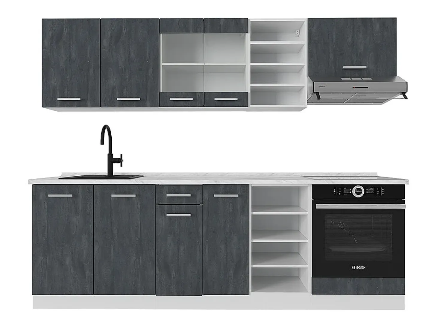 Mueble de cocina hormigón negro/blanco 240x60x81.6 r-line
