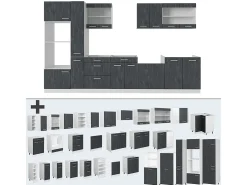 Mueble de cocina hormigón negro/blanco 350x60x81.6 r-line