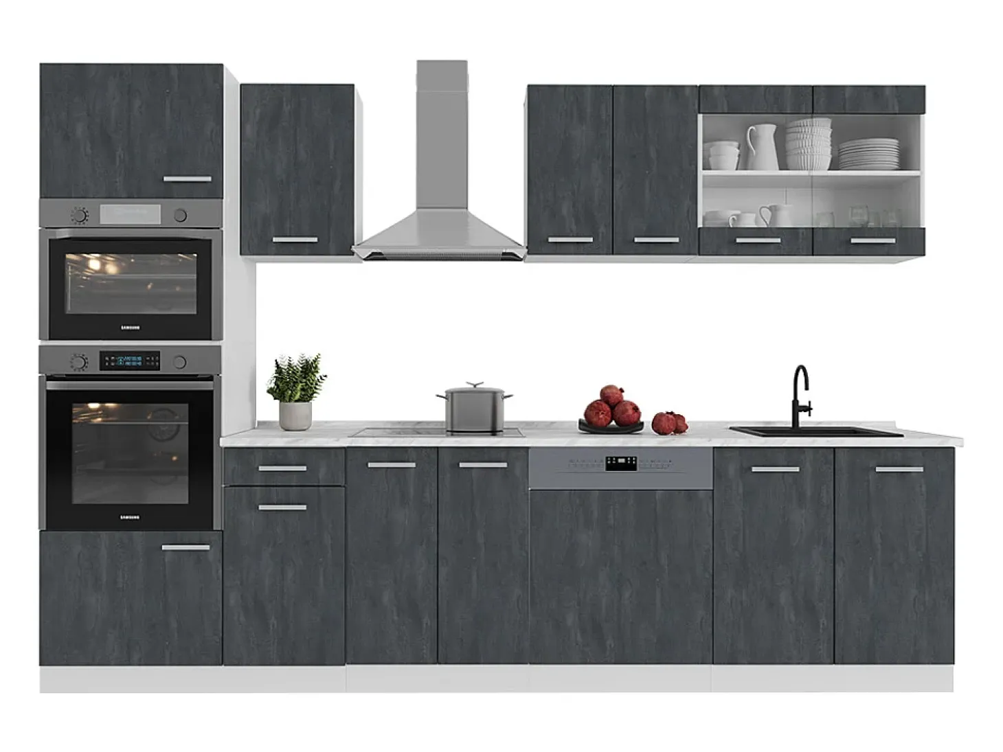 Mueble de cocina hormigón negro/blanco 300x46x81.6 r-line