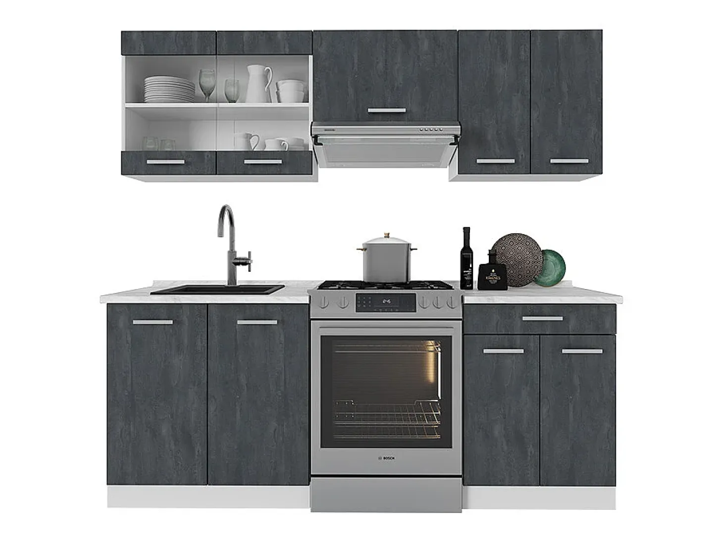 Mueble de cocina hormigón negro/blanco 200x60x81.6 r-line