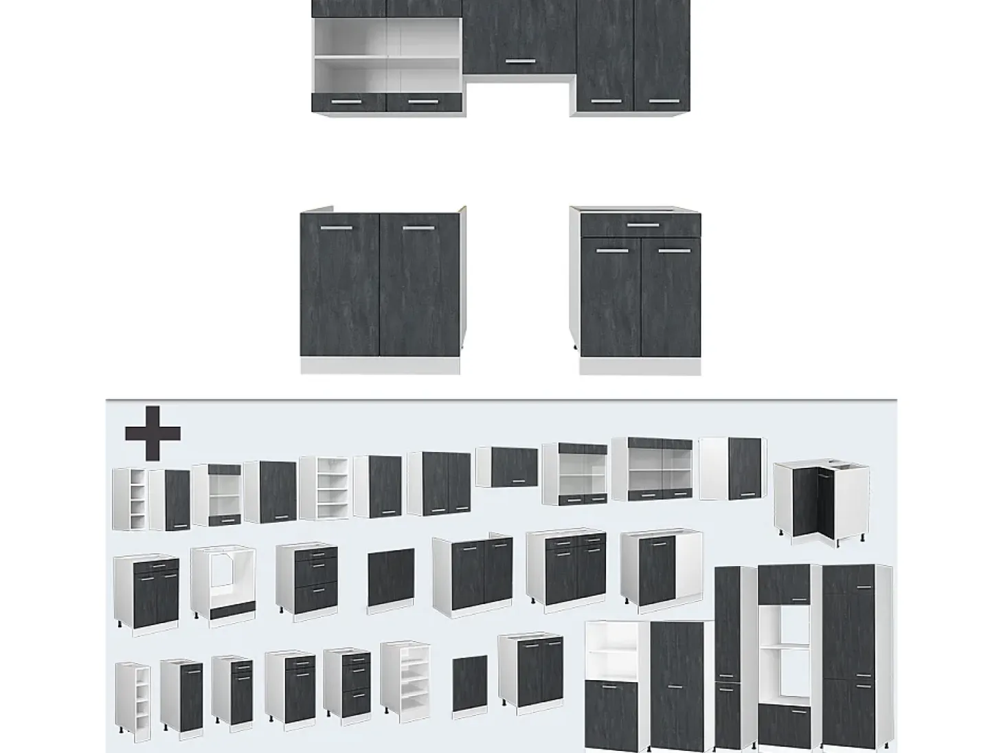 Mueble de cocina hormigón negro/blanco 200x60x81.6 r-line