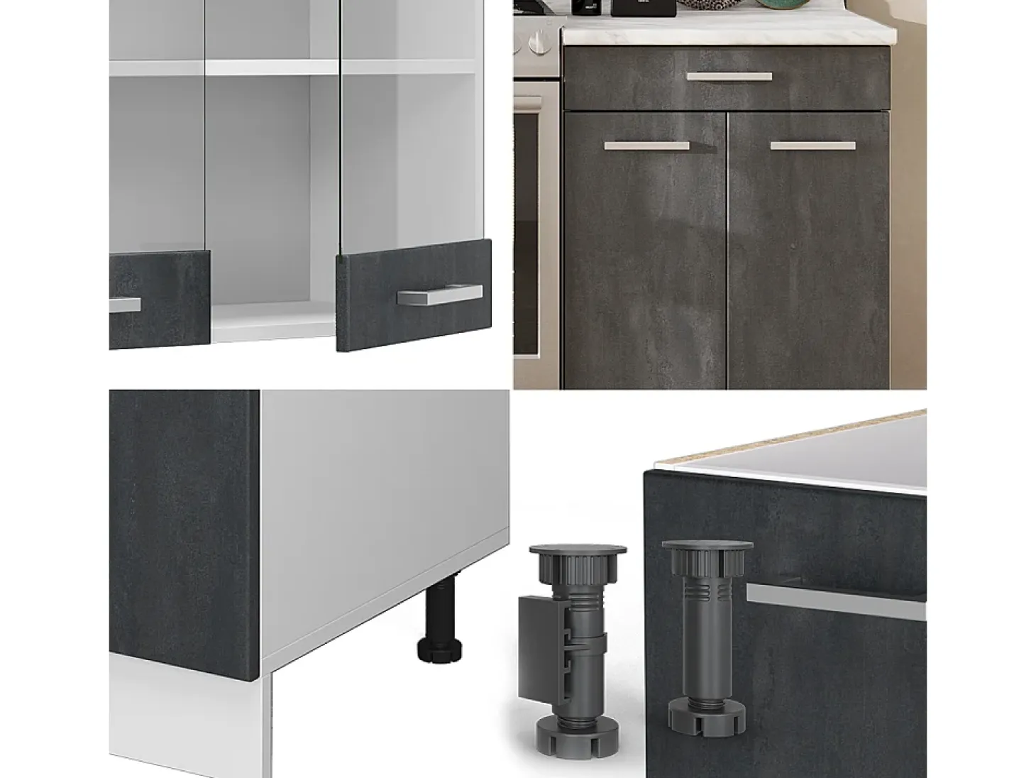 Mueble de cocina hormigón negro/blanco 200x60x81.6 r-line