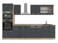 Mueble de cocina hormigón negro/roble dorado 300x46x81.6 r-line