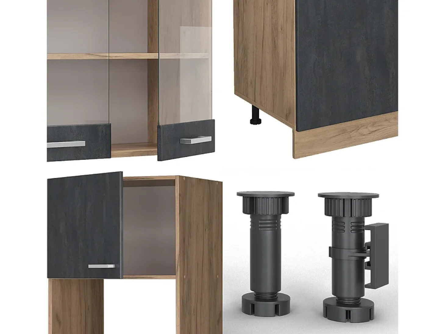 Mueble de cocina hormigón negro/roble dorado 300x46x81.6 r-line