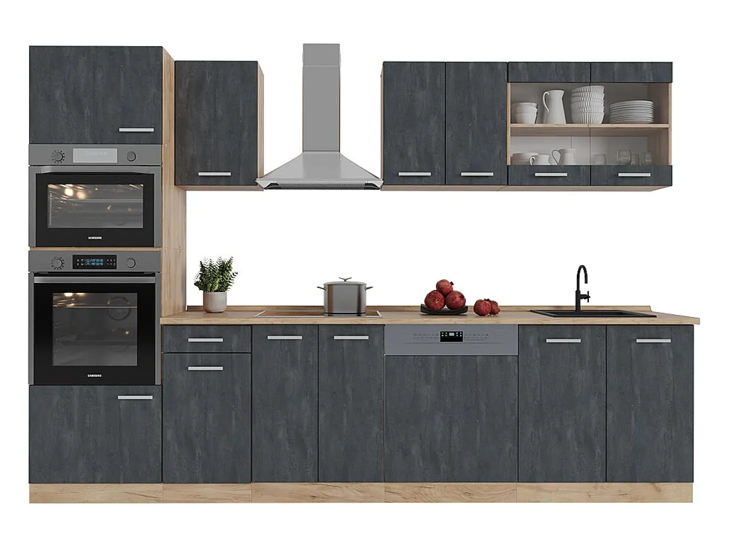 Mueble de cocina hormigón negro/roble dorado 300x46x81.6 r-line