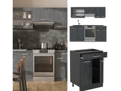 Mueble de cocina hormigón negro/antracita 200x60x81.6 r-line