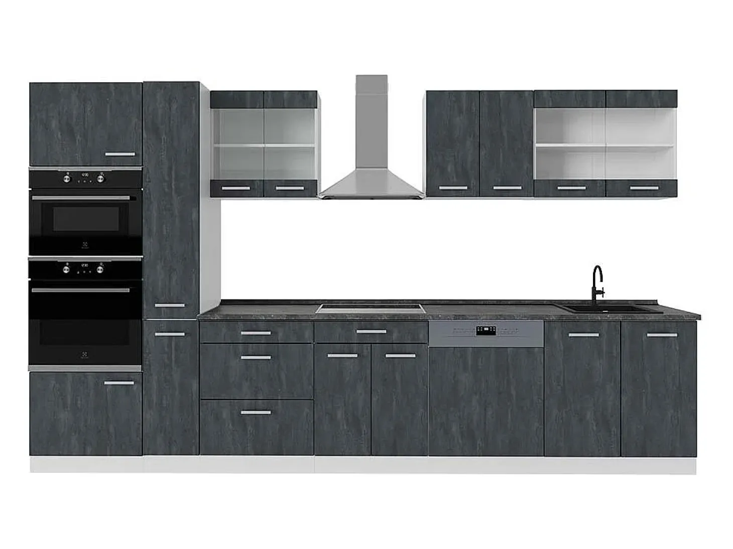 Mueble de cocina hormigón negro/blanco 350x60x81.6 r-line