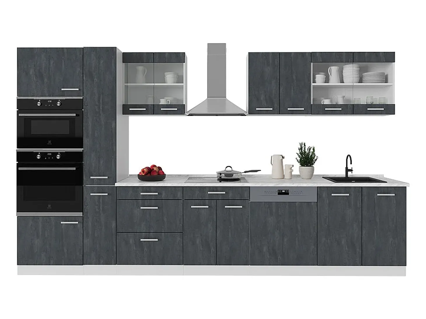 Mueble de cocina hormigón negro/blanco 350x60x81.6 r-line