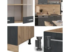 Mueble de cocina hormigón negro/roble dorado 300x60x81.6 r-line