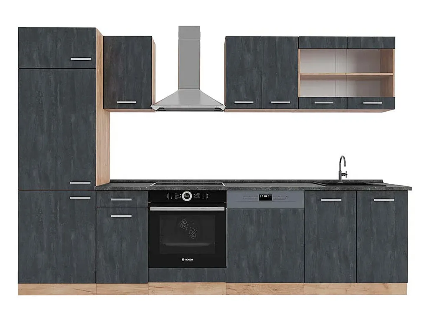 Mueble de cocina hormigón negro/roble dorado 300x60x81.6 r-line