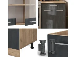 Mueble de cocina hormigón negro/roble dorado 200x60x81.6 r-line