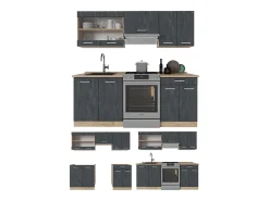 Mueble de cocina hormigón negro/roble dorado 200x60x81.6 r-line