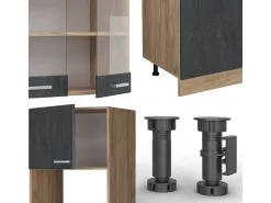 Mueble de cocina hormigón negro/roble dorado 300x60x81.6 r-line