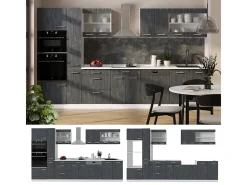 Mueble de cocina hormigón negro/blanco 350x46x81.6 r-line