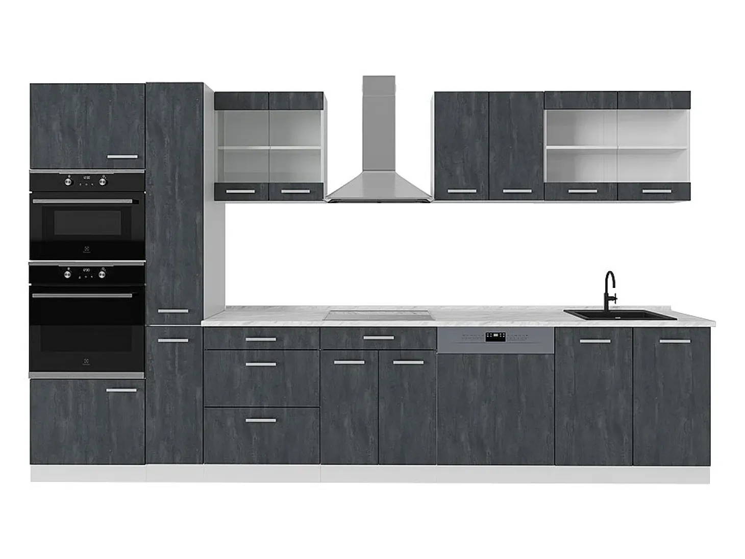 Mueble de cocina hormigón negro/blanco 350x46x81.6 r-line