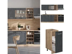 Mueble de cocina hormigón negro/roble dorado 240x60x81.6 r-line